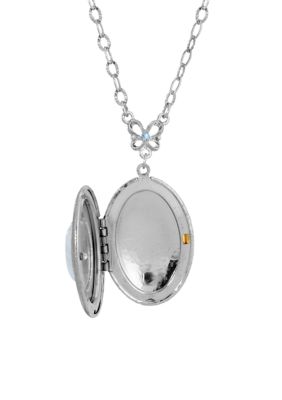 Silver Tone Blue Lapis Oval Locket Necklace