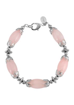 Silver Tone Rose Quartz Bead Bracelet
