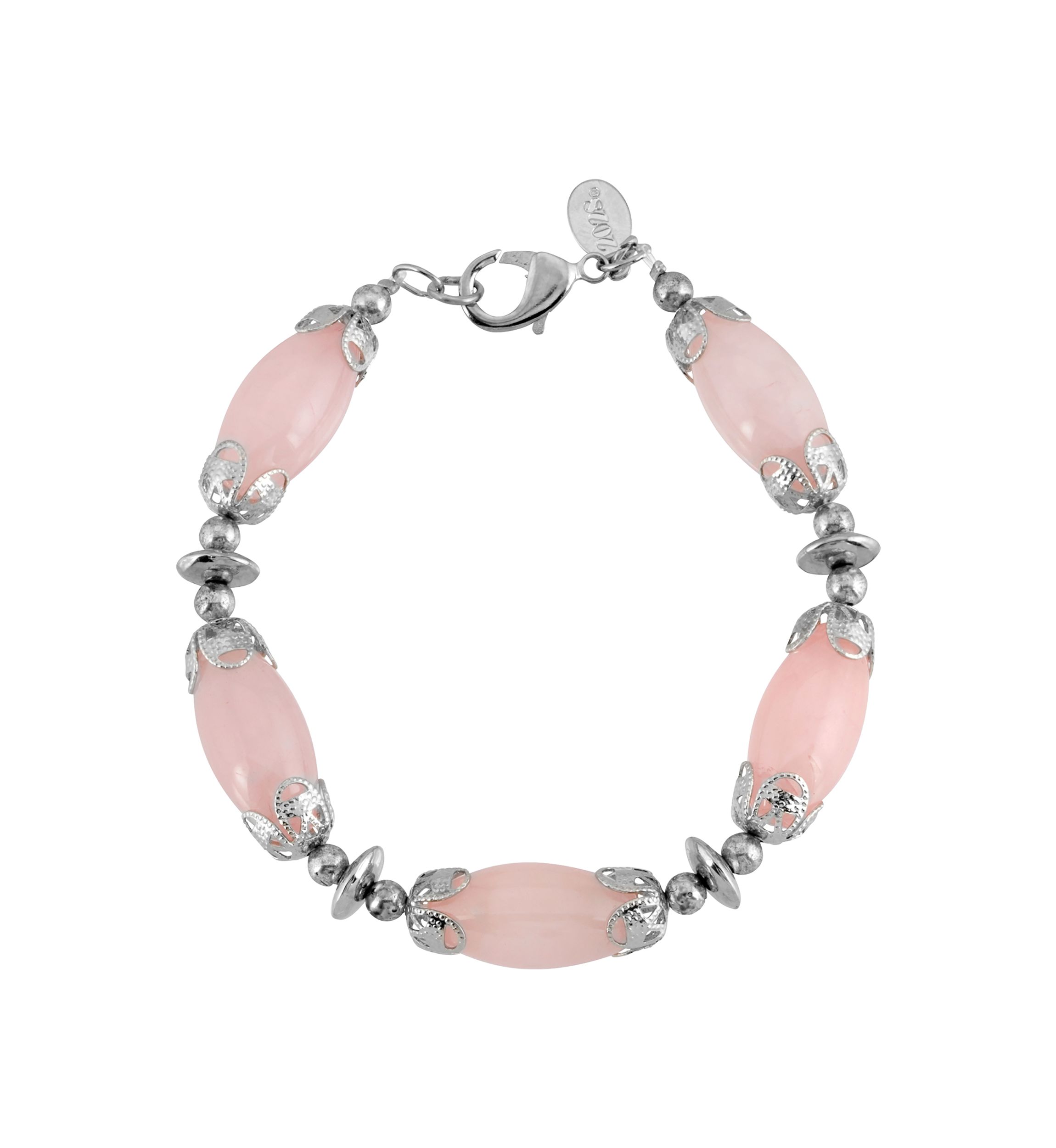 Silver Tone Rose Quartz Bead Bracelet