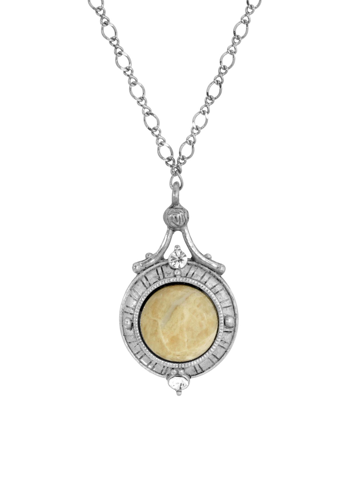 Silver Tone Riverstone Round Genuine Stone Necklace