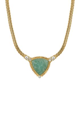 Gold Tone Green Aventurine Triangle Stone Necklace