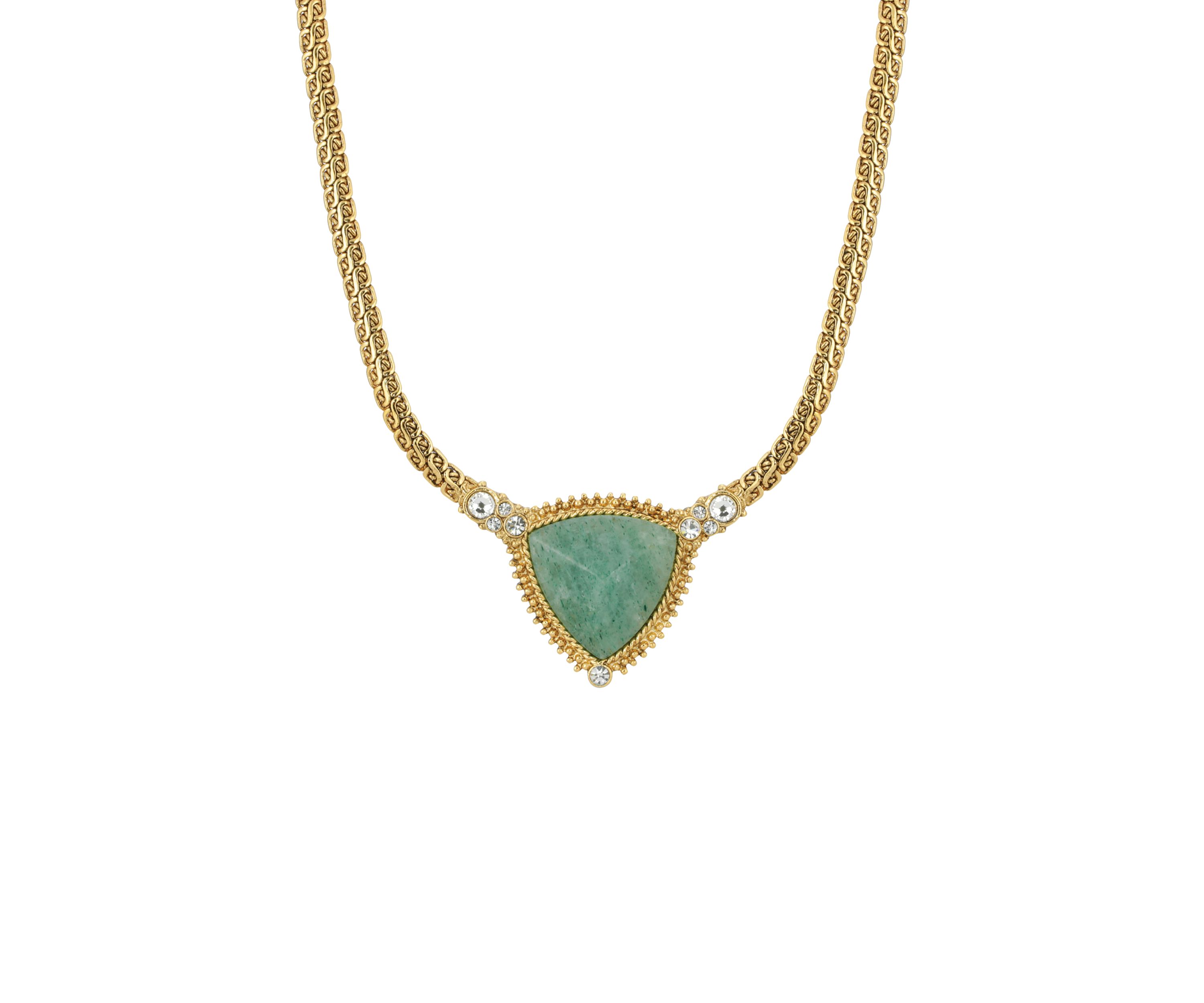 Gold Tone Green Aventurine Triangle Stone Necklace
