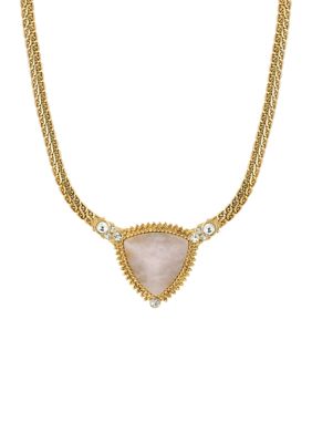 Gold Tone Rose Quartz Triangle Stone Necklace