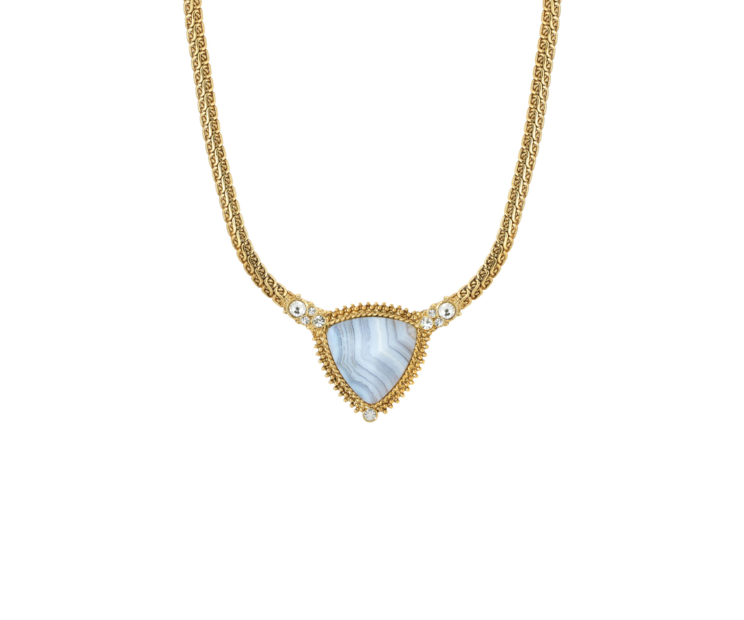 Gold Tone Blue Lapis Triangle Stone Necklace