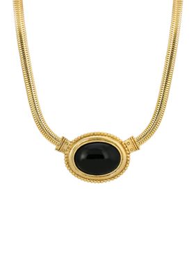 Gold Tone Black Onyx Oval Necklace