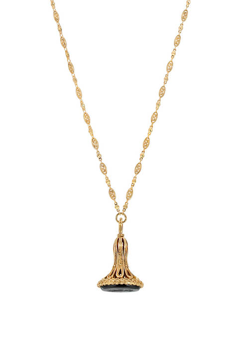 1928 Jewelry 14k Gold Dipped Black Pendant Necklace
