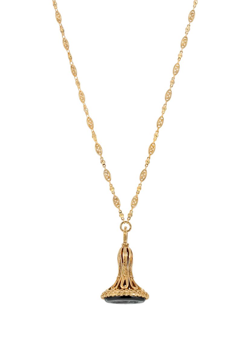 14k Gold Dipped Black Pendant Necklace 