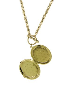 32 Inch Gold Tone Oval Stone Locket Necklace