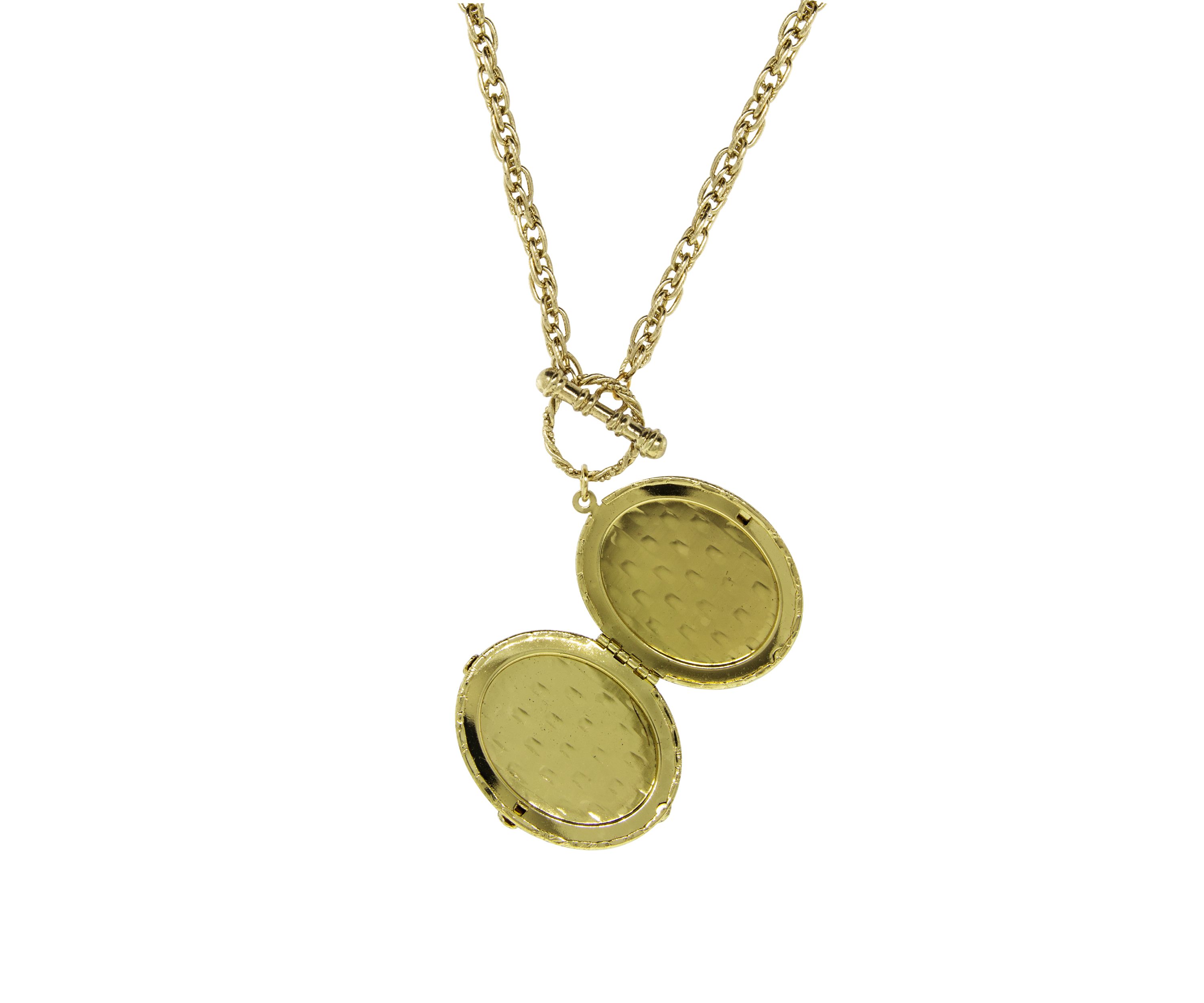 32 Inch Gold Tone Oval Stone Locket Necklace