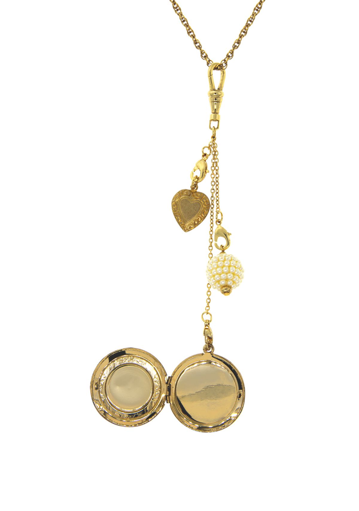 32 Inch Gold Tone Carnelian Cameo Round Locket with Charms Necklace 