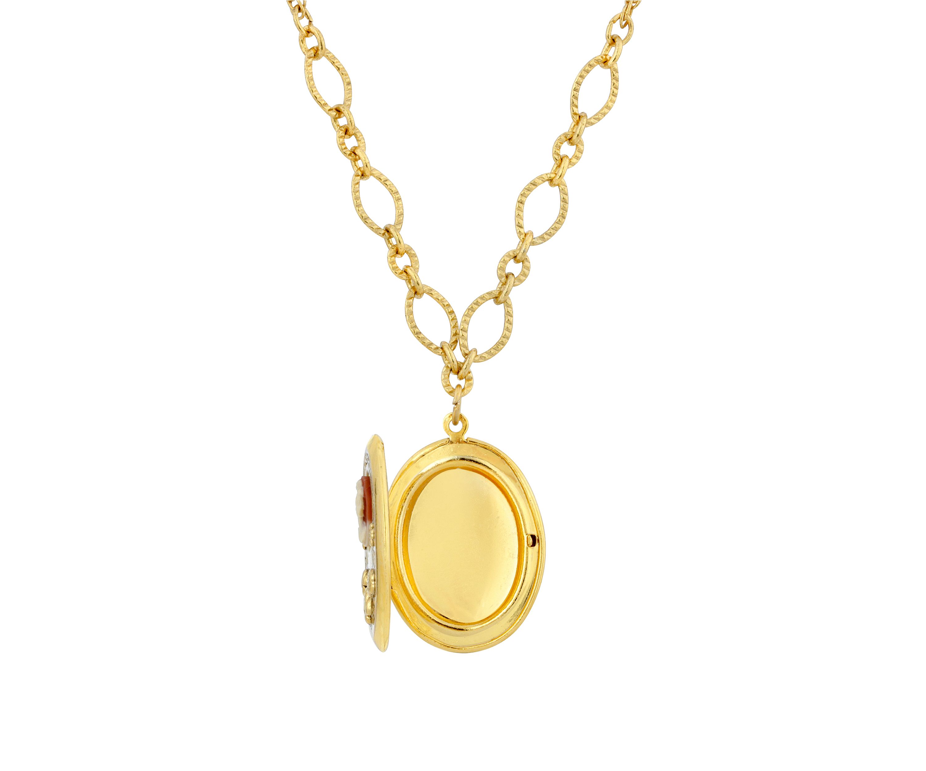 16 Inch Adjustable Gold Tone Carnelian Cameo with Flowers Oval Locket Necklace