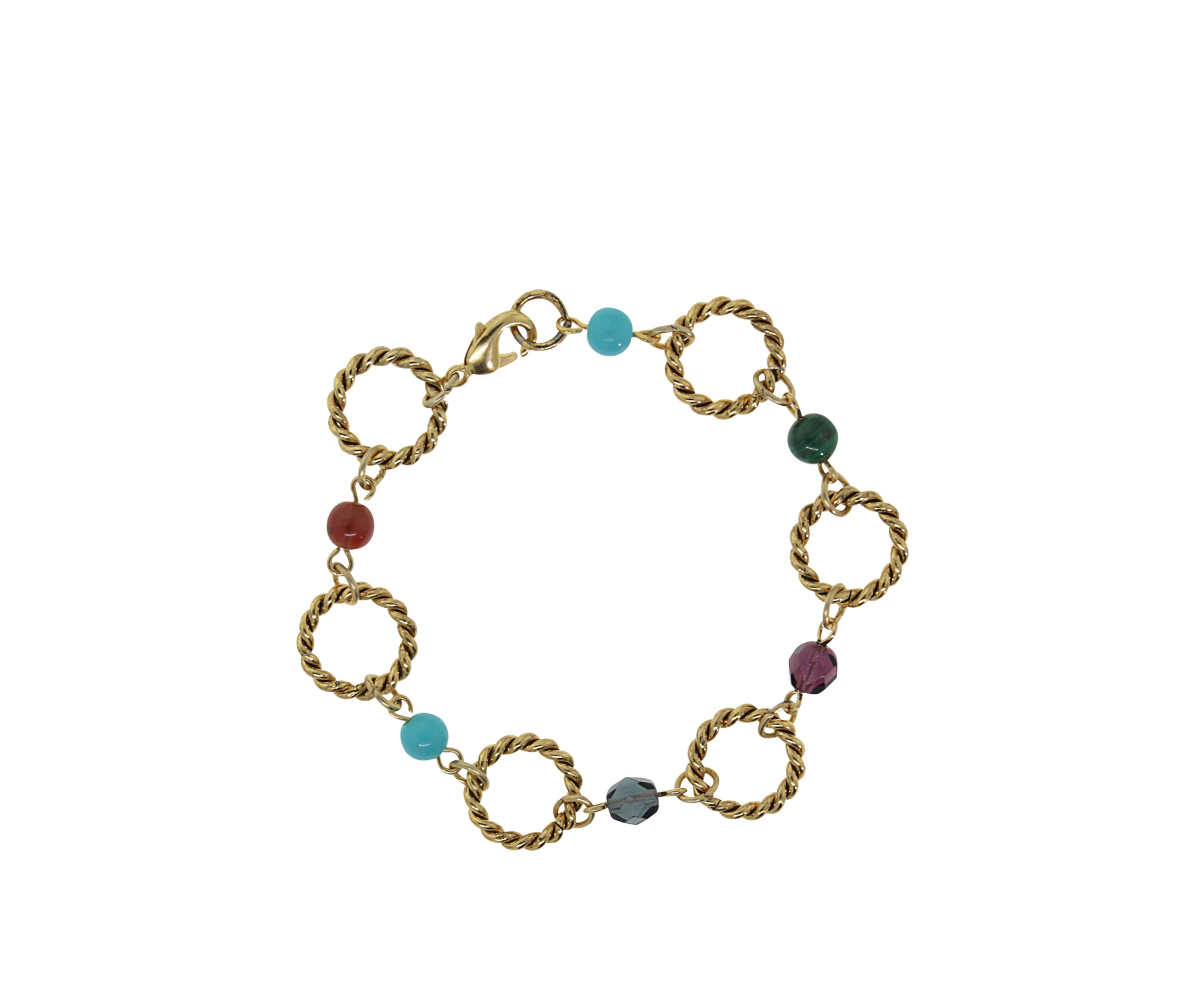 14k Gold Dipped Round Link Multi Color Bracelet