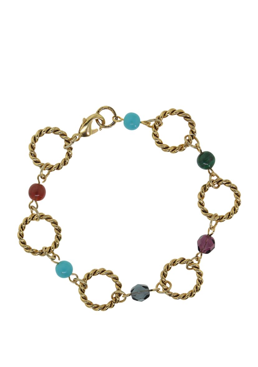 14k Gold Dipped Round Link Multi Color Bracelet