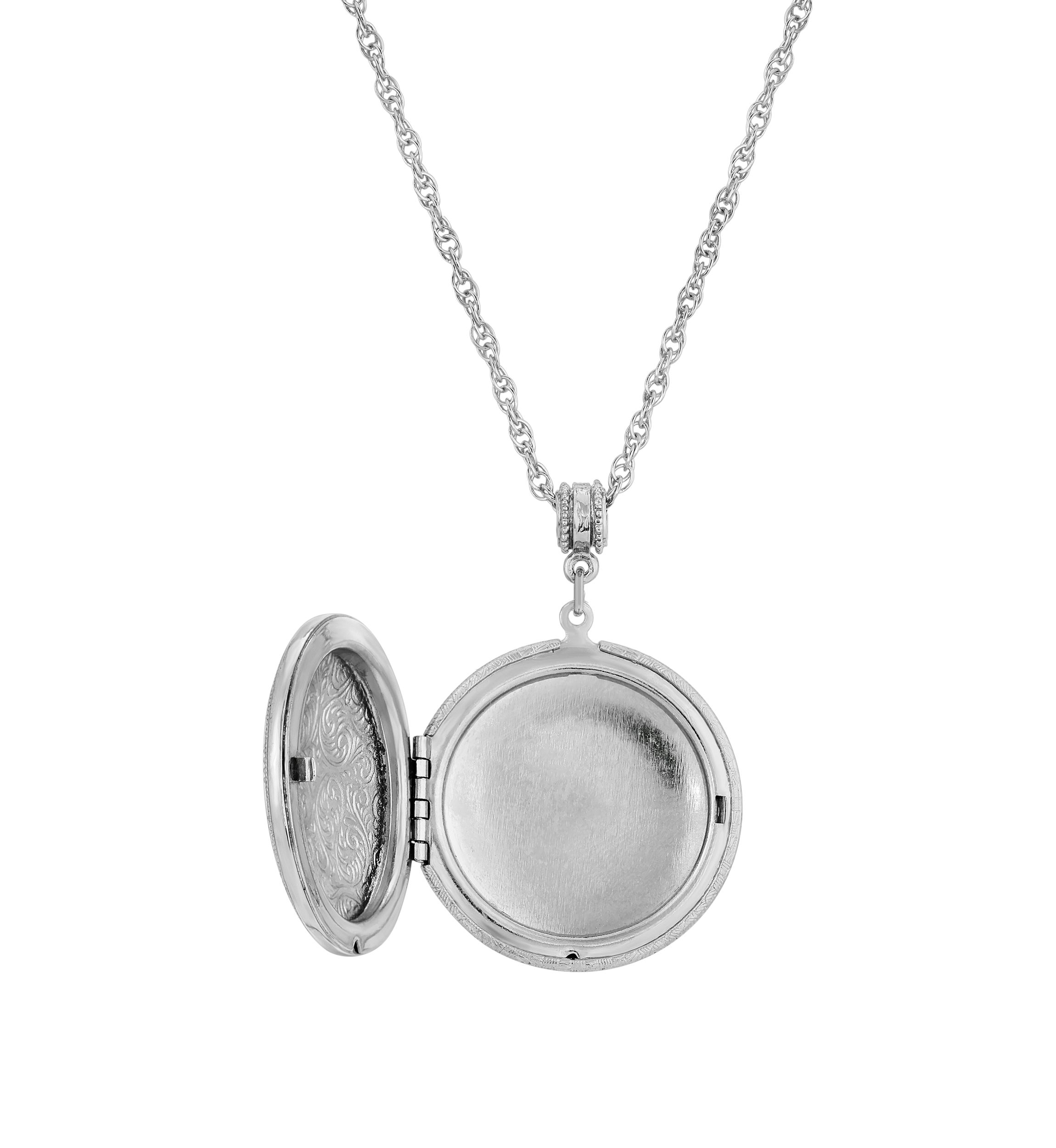 Silver Tone Blue Enamel Round Paw and Bones Necklace