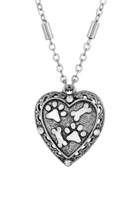 Silver Tone Heart Paw and Bones Necklace