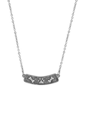 Pewter Crystal Bone and Paw Bar Necklace