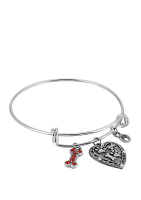 Pewter Heart Bone Paw Print Wire Bracelet