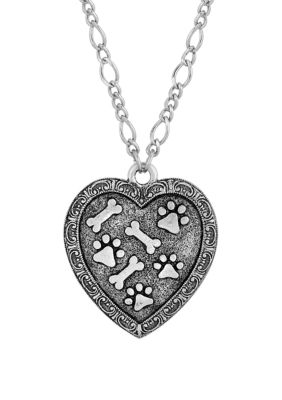Pewter Heart Paw and Bones Necklace