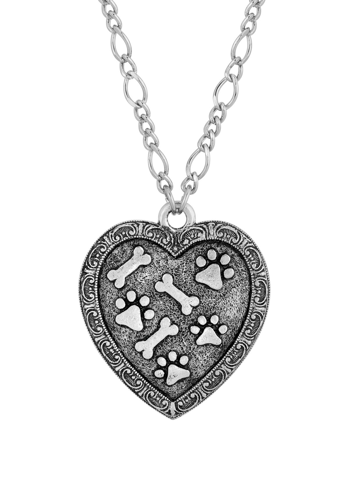 Pewter Heart Paw and Bones Necklace