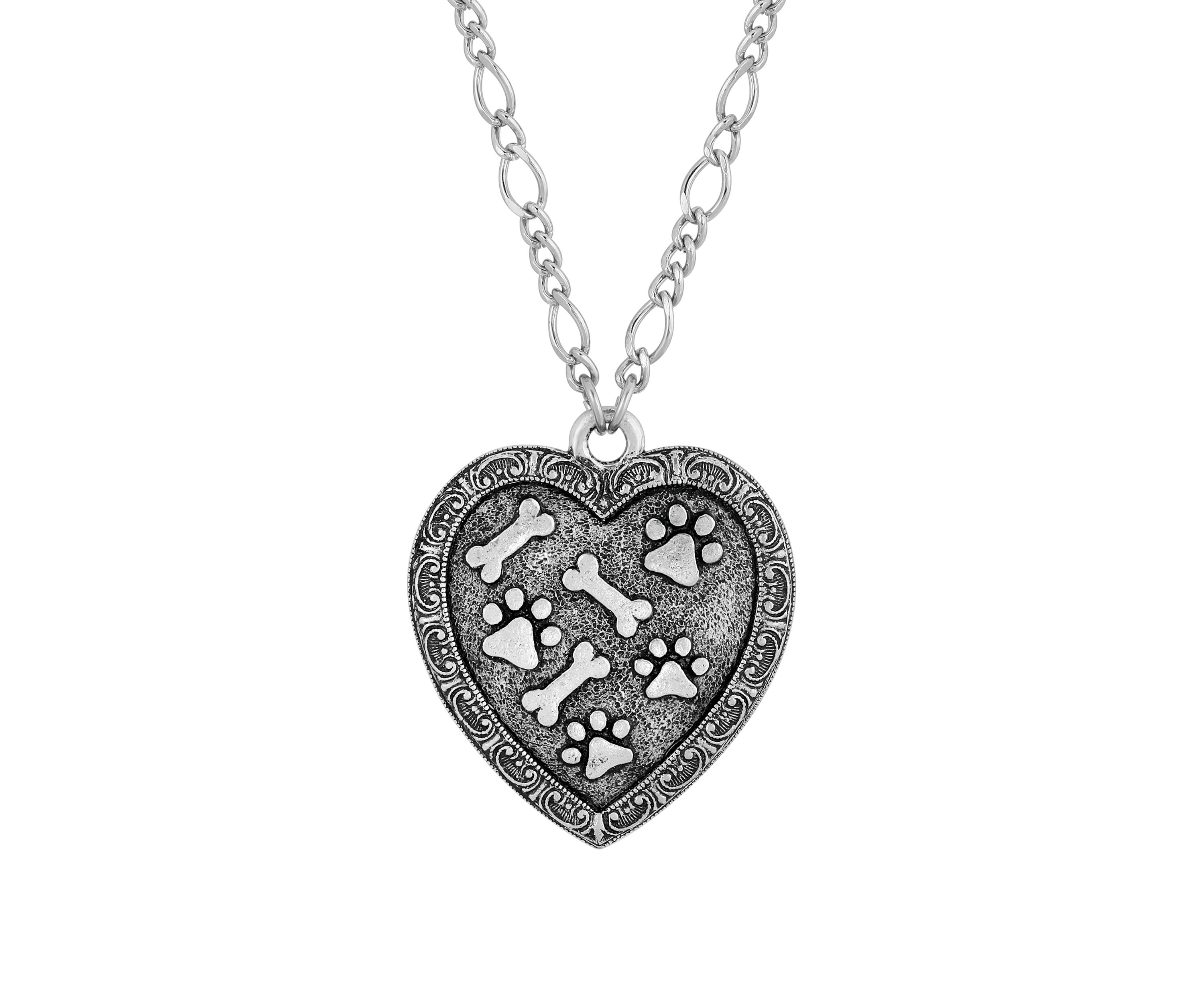 Pewter Heart Paw and Bones Necklace