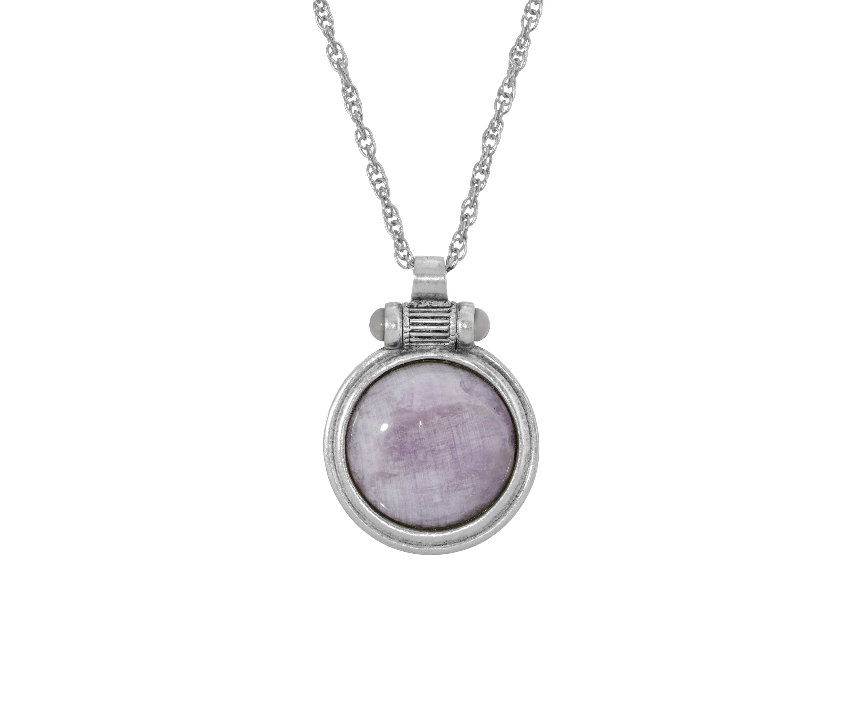 28 Inch Silver Tone Amethyst Round Pendant Necklace 