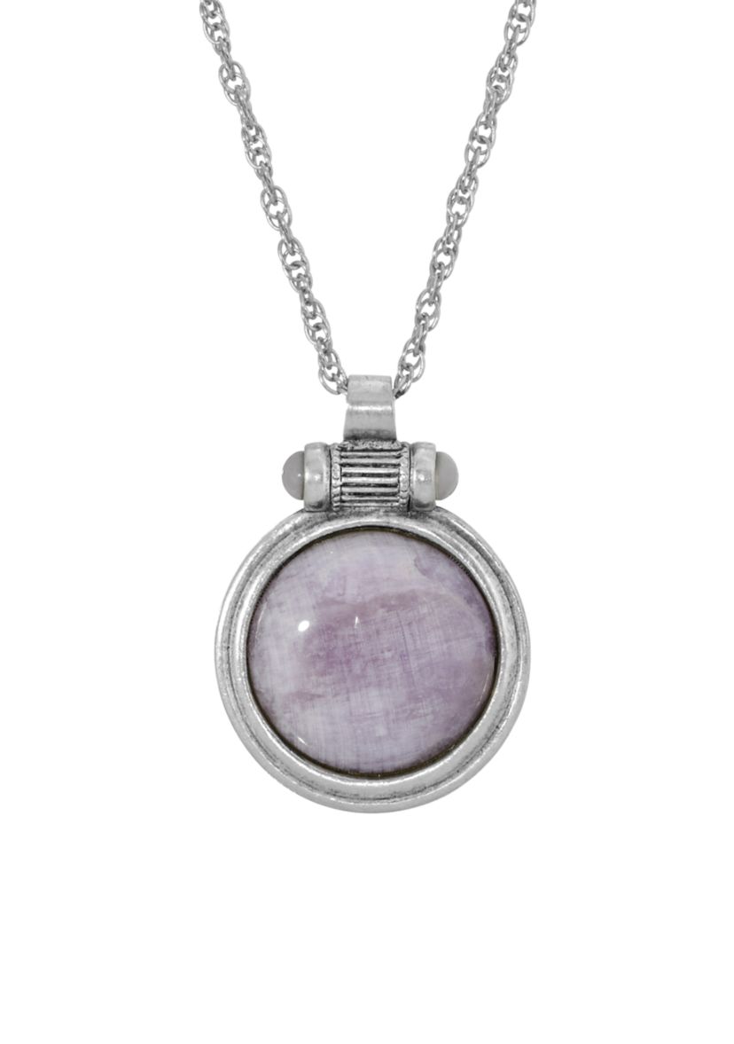 28 Inch Silver Tone Amethyst Round Pendant Necklace 