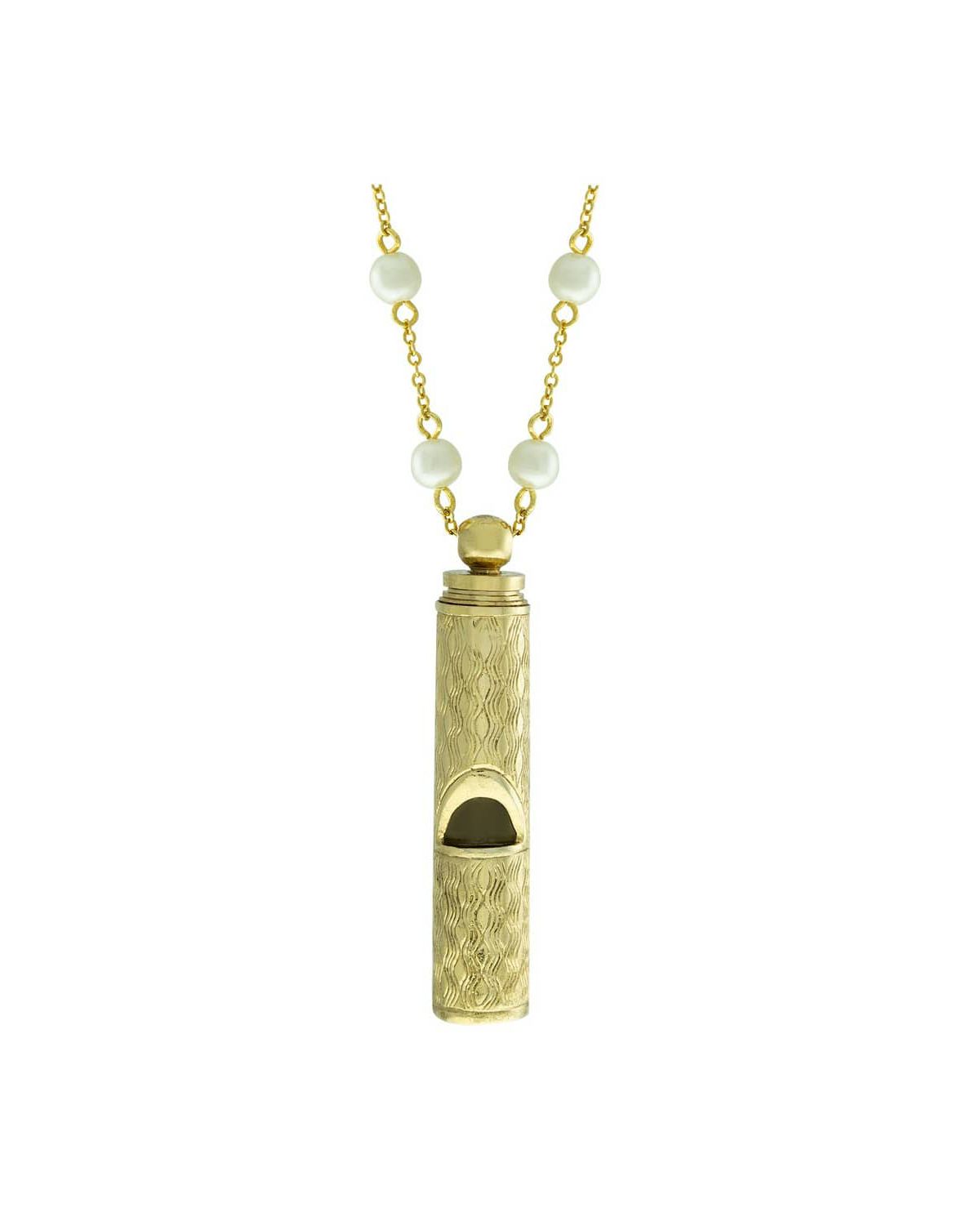 14k Gold Dipped Whistle with Pearl Chain 30 In.