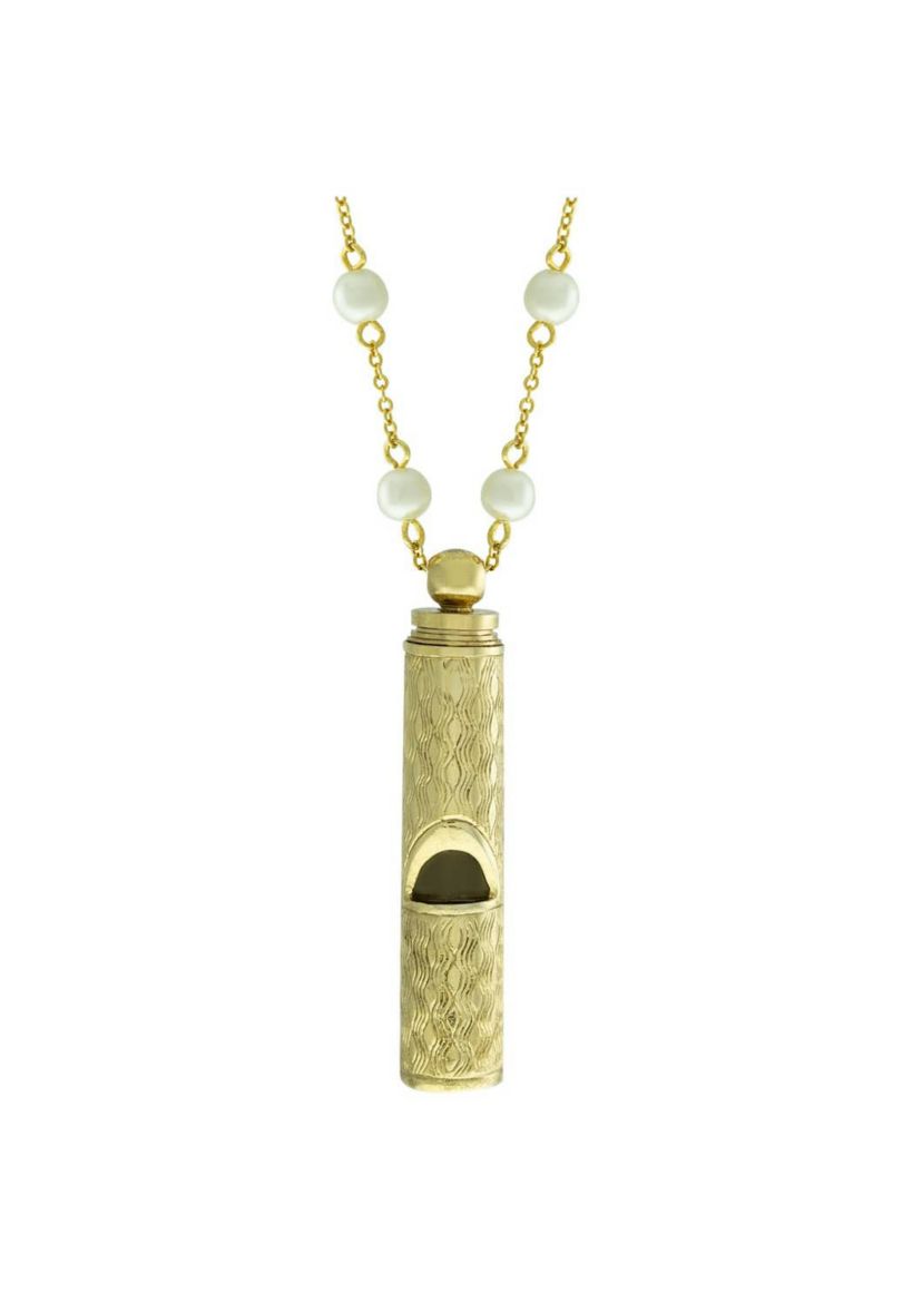14k Gold Dipped Whistle with Pearl Chain 30 In.