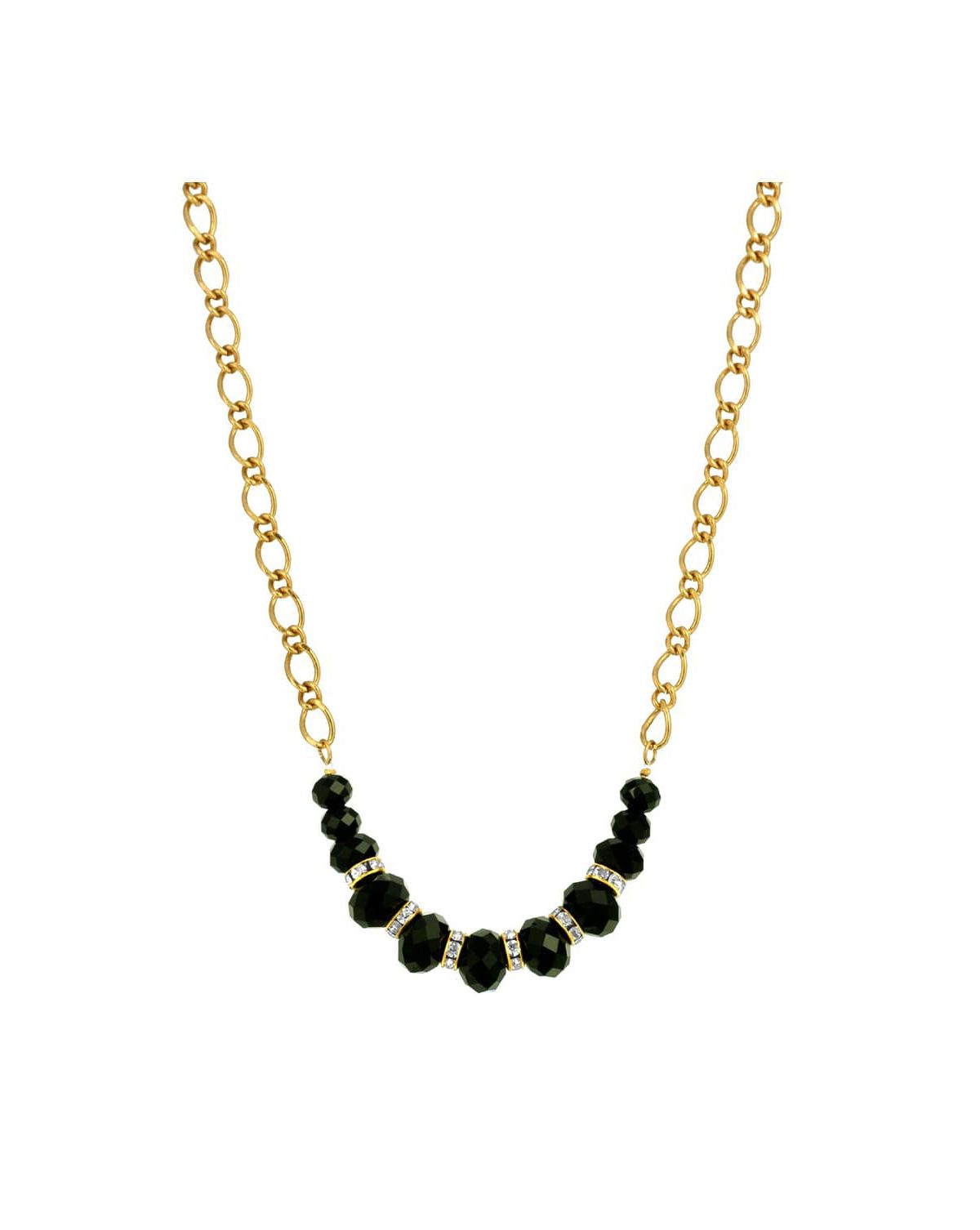 Gold Tone Black and Crystal Necklace 16 Adj