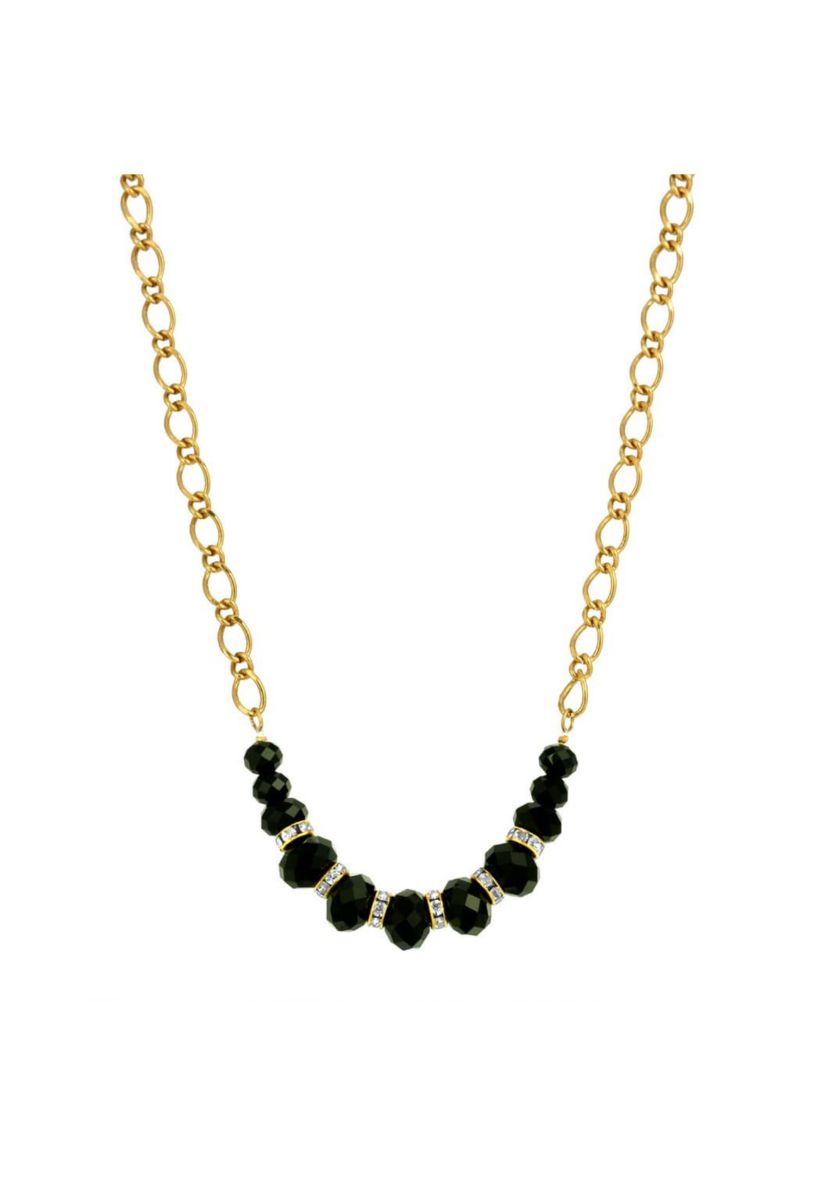Gold Tone Black and Crystal Necklace 16 Adj