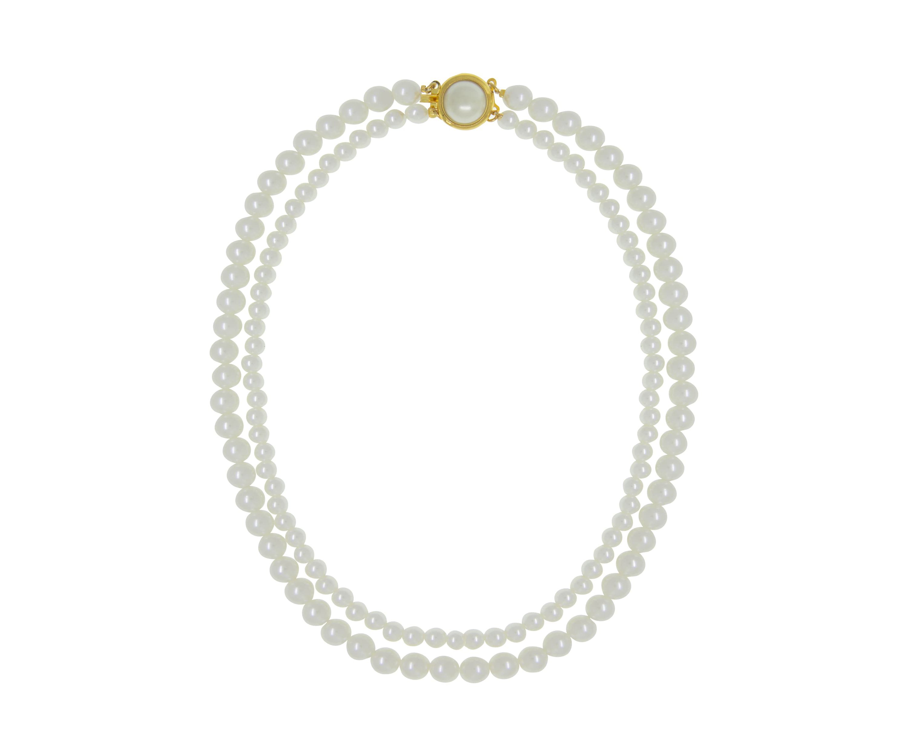 Gold Tone Double Pearl Strandage Necklace 16 In.