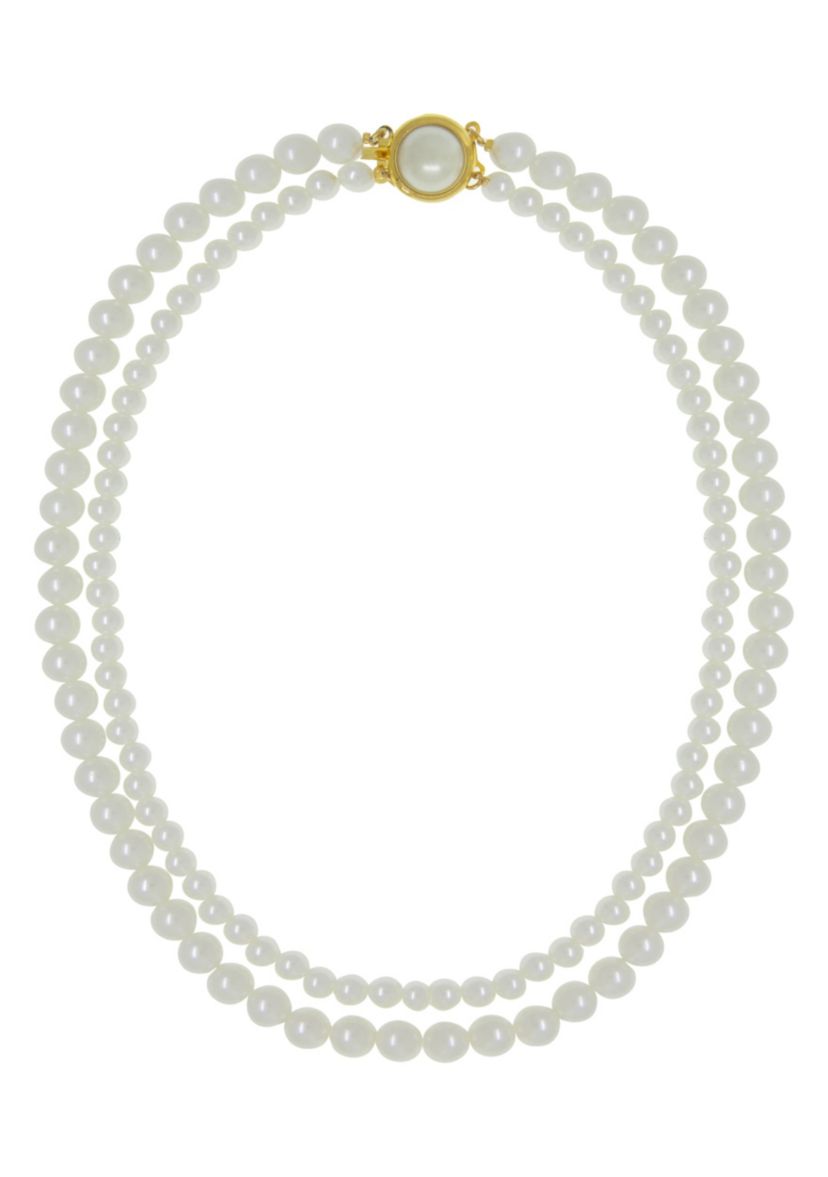 Gold Tone Double Pearl Strandage Necklace 16 In.