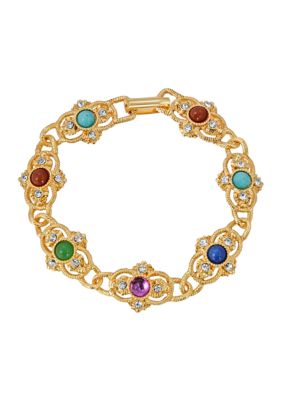 Gold Tone  Multi Color Link Bracelet