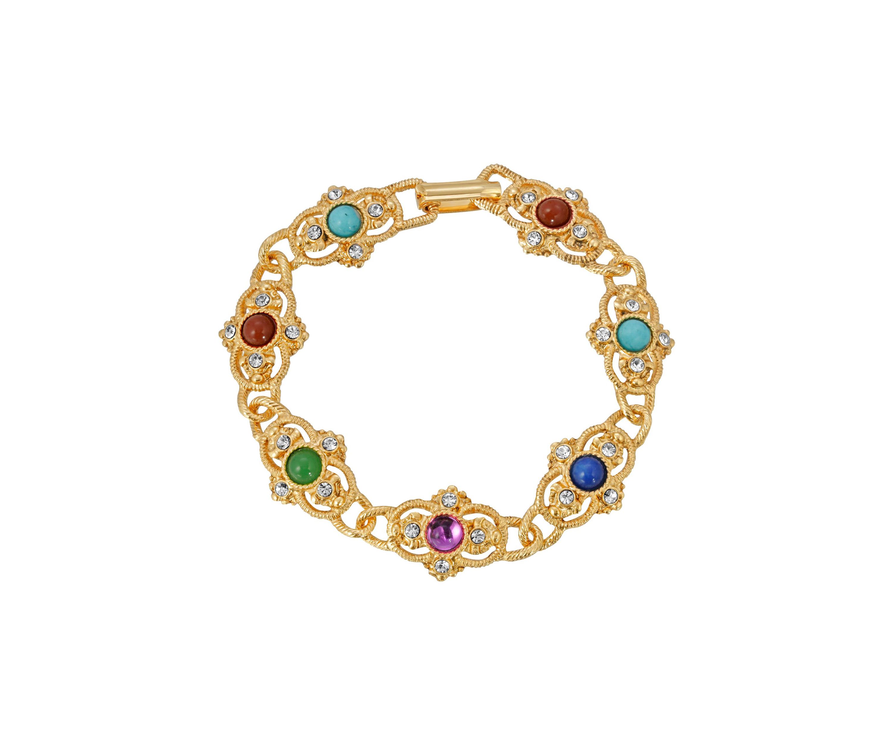 Gold Tone  Multi Color Link Bracelet