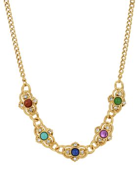 Gold Tone Multi Color Collar Necklace 