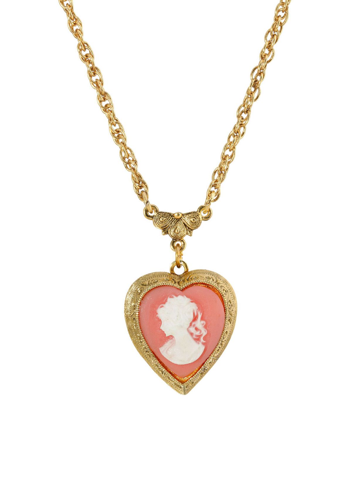 Gold Tone Heart Cameo Locket Necklace 