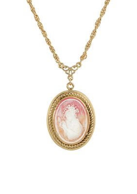 Gold Tone Oval Cameo Necklace - 18 Inch