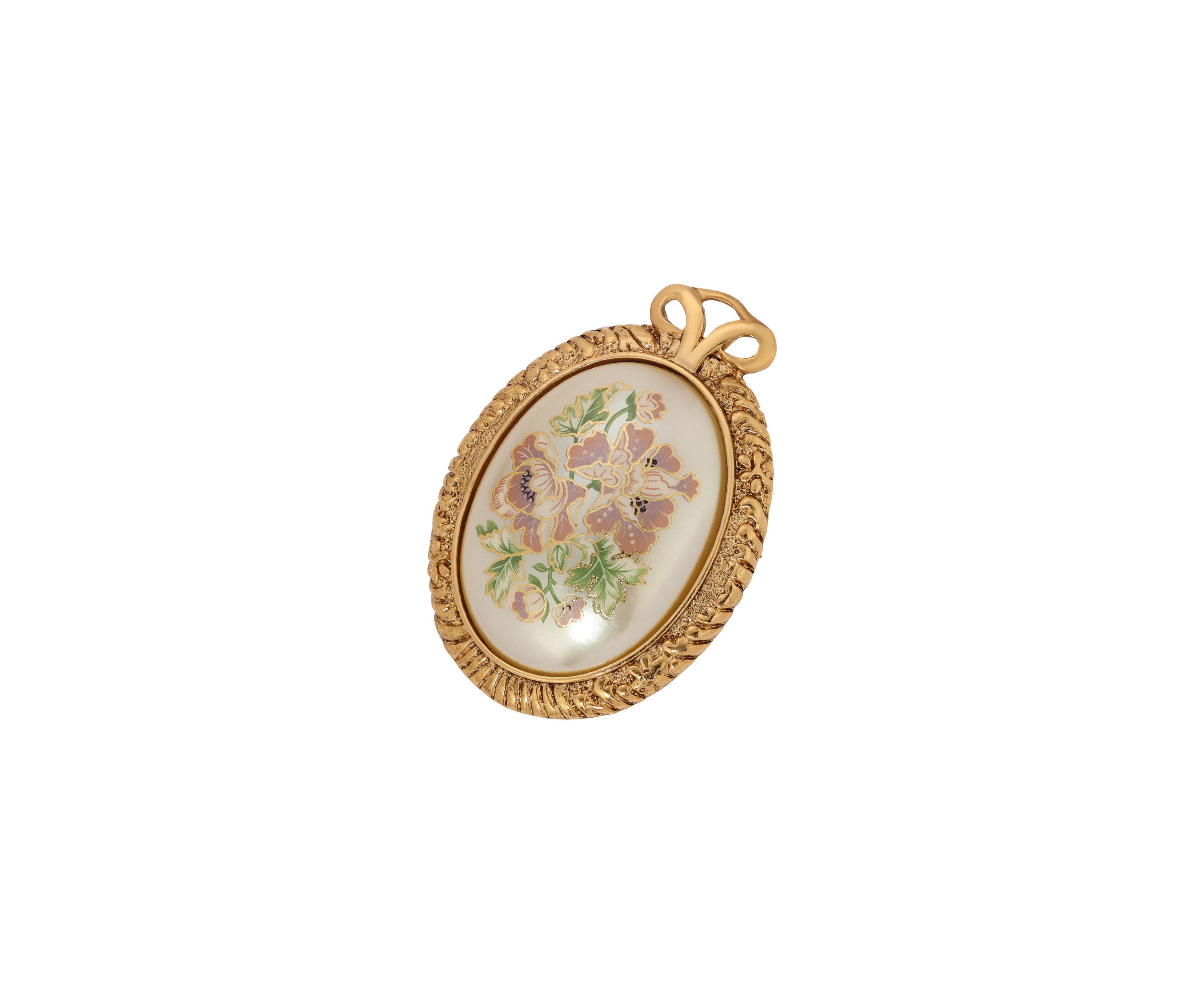 Gold-tone Oval Flower Decal  Pin