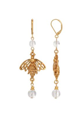 Gold-tone Crystal Bee Drop Earrings