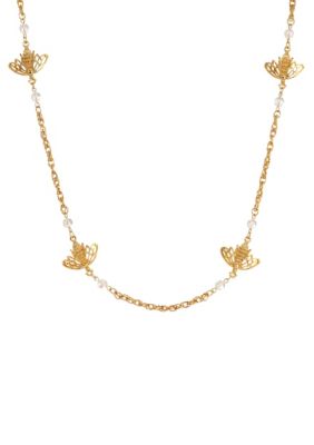 Gold-tone Crystal Bee Necklace 40"