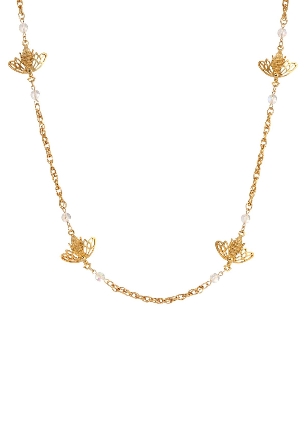 Gold-tone Crystal Bee Necklace 40"