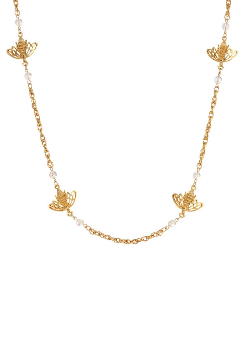 Gold-tone Crystal Bee Necklace 40"