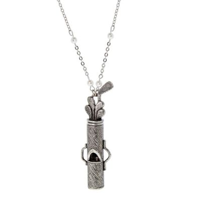 Silver/Pewter Golf Club Set White Pearl Whistle 28" Necklace