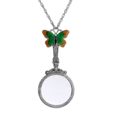 Silver Tone Butterfly Magnifying Glass 28" Necklace