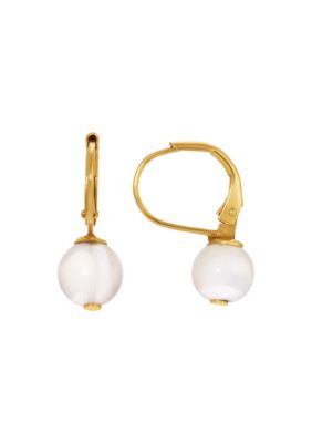 Gold Tone White Faux Pearl Earrings