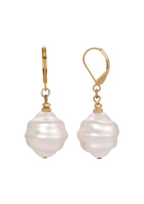 Gold Tone White Orbit Earrings