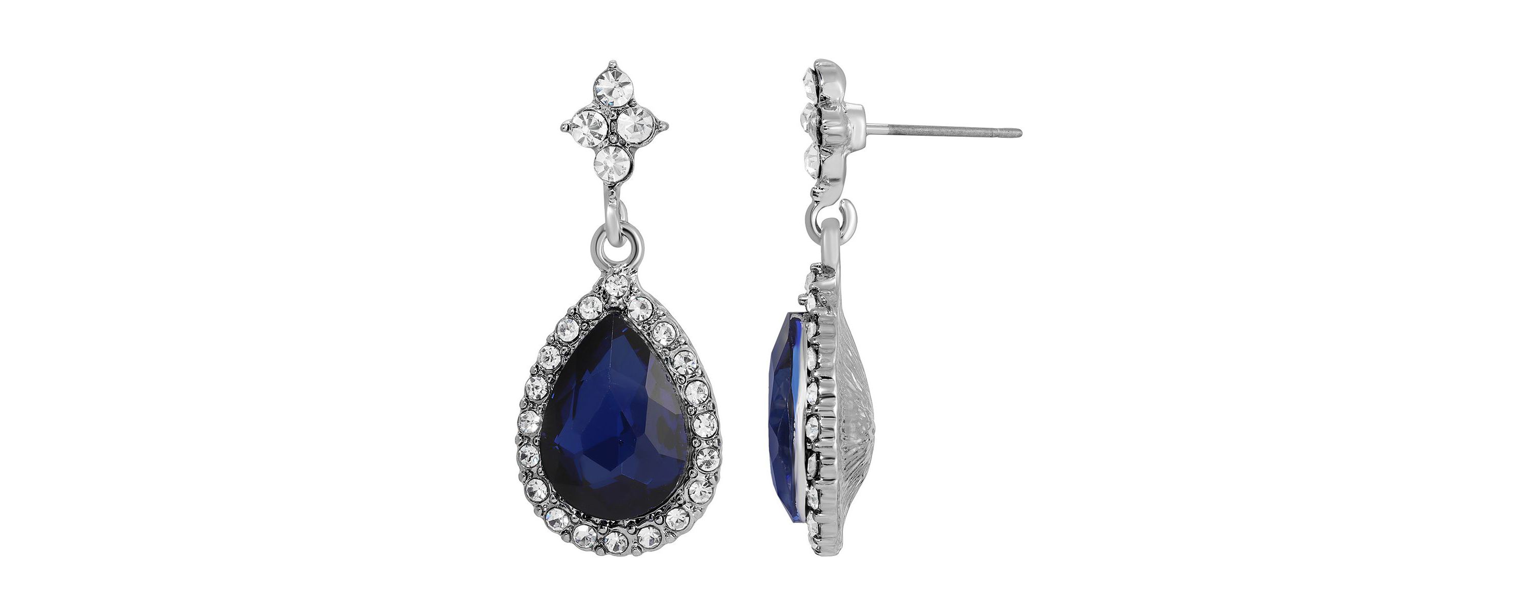 Silver Tone Blue Crystal Drop Earrings