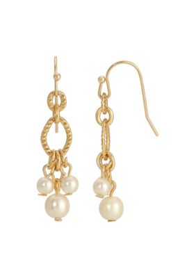 Gold Tone Faux Pearl Drop Earrings