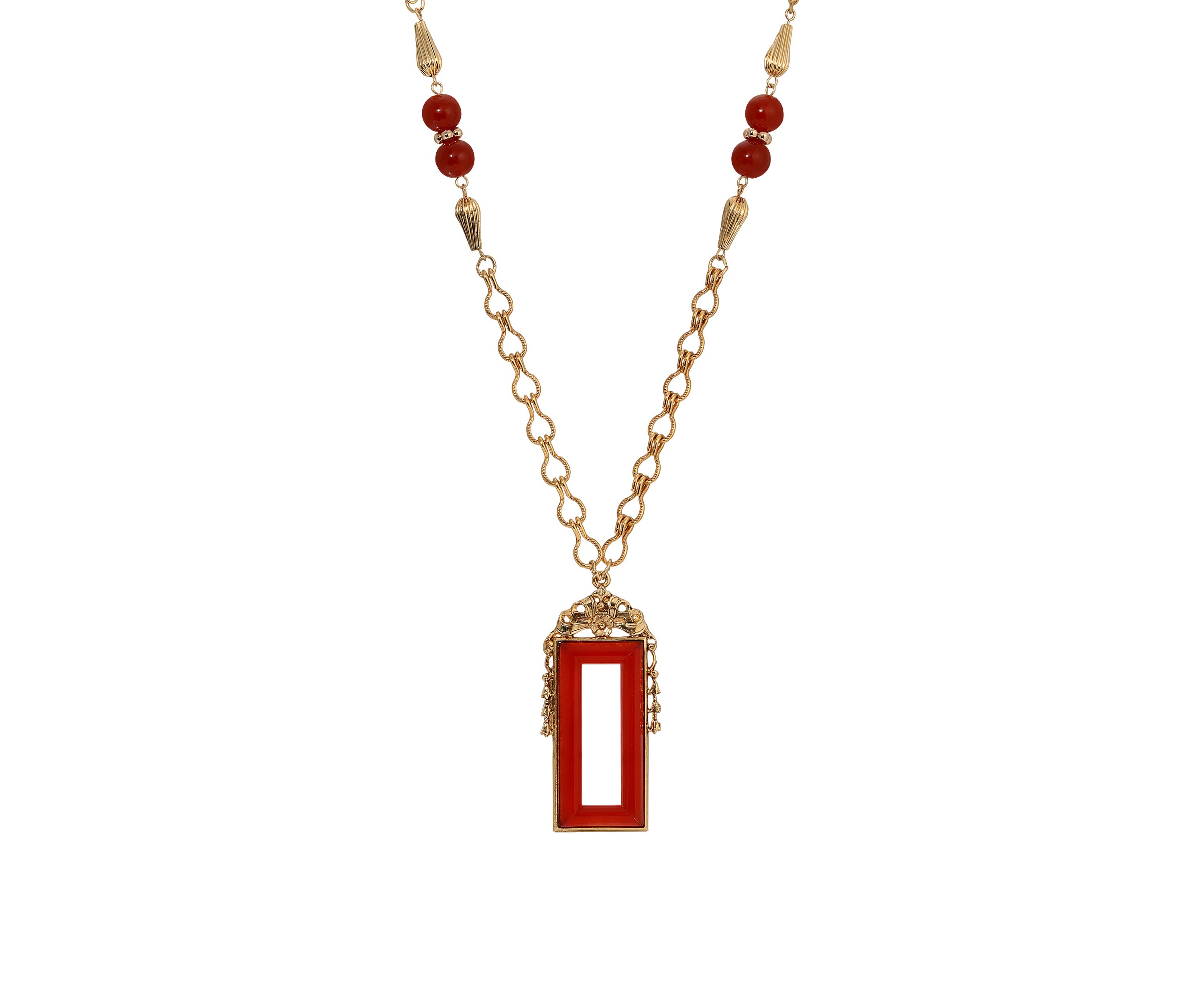 Gold Tone Carnelian Necklace 28"