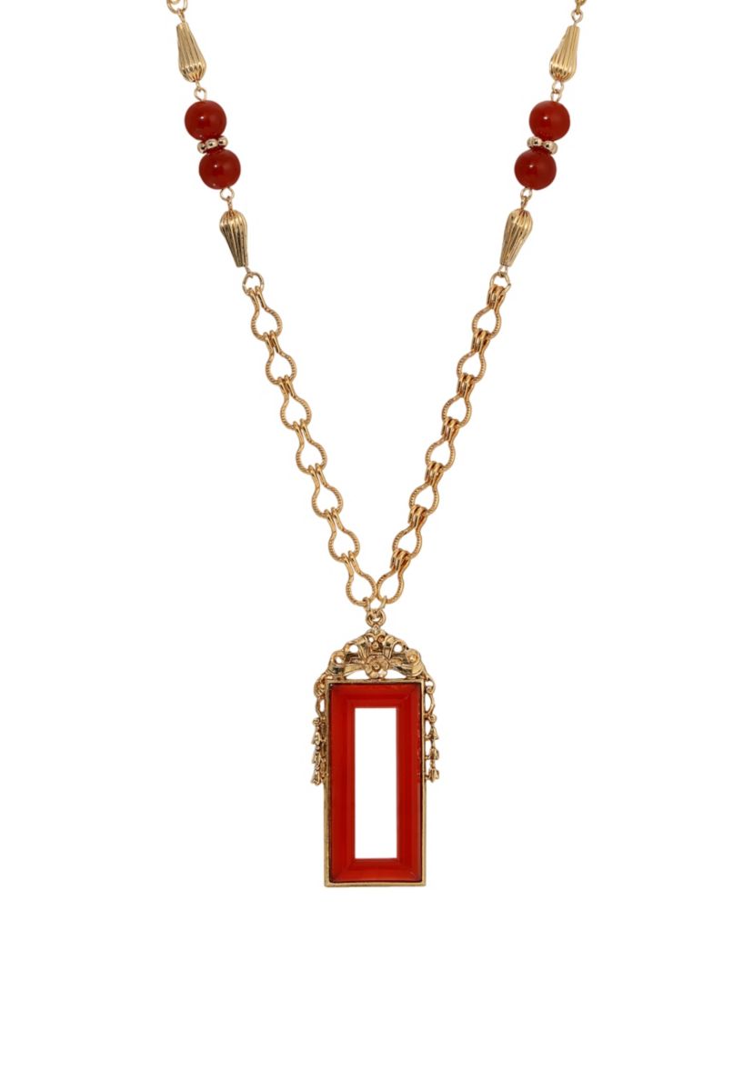 Gold Tone Carnelian Necklace 28"